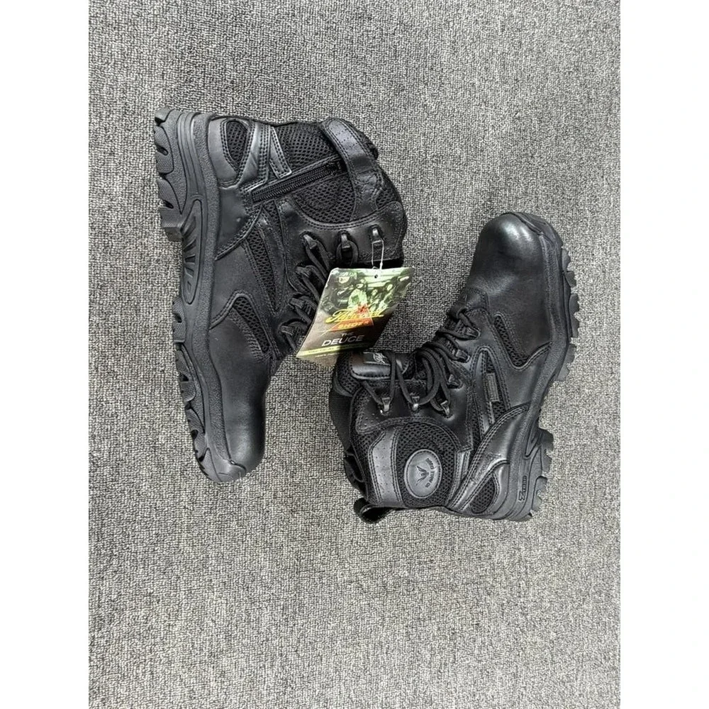 Thorogood Deuce Combat Work Boots Mens 9.5 Black Leather Side Zip Waterproof